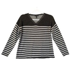 Eileen Fisher Petite Womens 100% Merino Wool Sweater Sz PS Small Striped V Neck